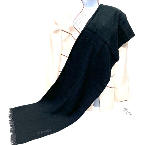 Vintage Fendi Scarf for Men/Women Riversable 62"x13" Black/Gray Fringed (19) - Picture 5 of 6